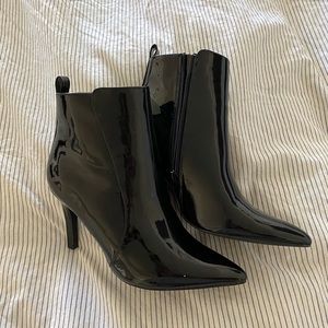 Faux Patent Leather Stiletto Booties